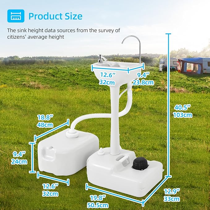 YITAHOME Portable Sink Camping Hand Washing Station, 17 L Wash Basin Stand with 24L Recovery Tank, Rolling Wheels, Soap Dispenser, Towel Holder, for Garden, Outdoor, Travel, Boat, Gather, Worksite