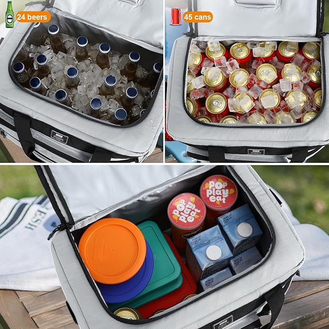 MIER 30L Extra Large Soft Cooler Bag with Bottle Opener for Camping Beach BBQ Grocery Golf Leakproof Picnic Lunch Bag, Collapsible, Top Flip Lid, 45Can (Grey)