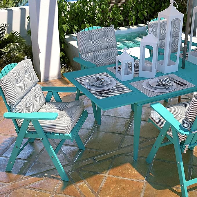 LVTXIII Outdoor 44x22-inch High Back Chair Cushions, Patio Solid Tufted Adirondack Chair Seat Cushions, Seasonal Replacement Rocking Chair Cushion with Ties, Set of 2, Strip Grey