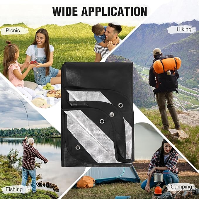 RedSwing 2 Pack Heavy Duty Waterproof Emergency Thermal Tarp, Insulated Survival Blanket for Outdoor Camping, Hiking, and Emergency Shelter, Black