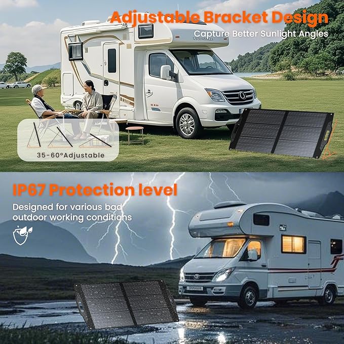 [Upgraded] FlexSolar 100W Portable Solar Panel for Power Station,Foldable Solar Charger with Adjustable Kickstand,QC3.0 USB-A/USB-C/M-C-4 Output IP67 Waterproof Solar Panels for Camping RV Emergency