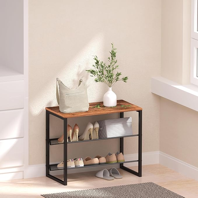 Shoe Rack Organizer - Sturdy Steel Shoe Organizer for Closet Entryway with Spacious Top and Strong Mesh Shelves Industrial Style Standing Storage Shelves (3-Tier 11.8"x20.4"x25.2")