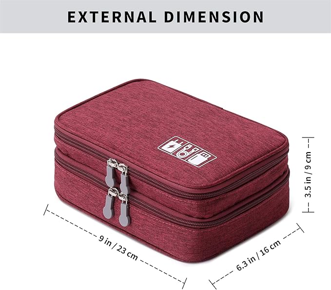 mygreen Travel Cable Organizer Bag, Two-Layer Electronics Accessories Organizer Bag for Cables, Chargers, Power Bank, Mouse,iPad, Phone, Kindle, SD Card, Wires, Cords, and Accessories Red