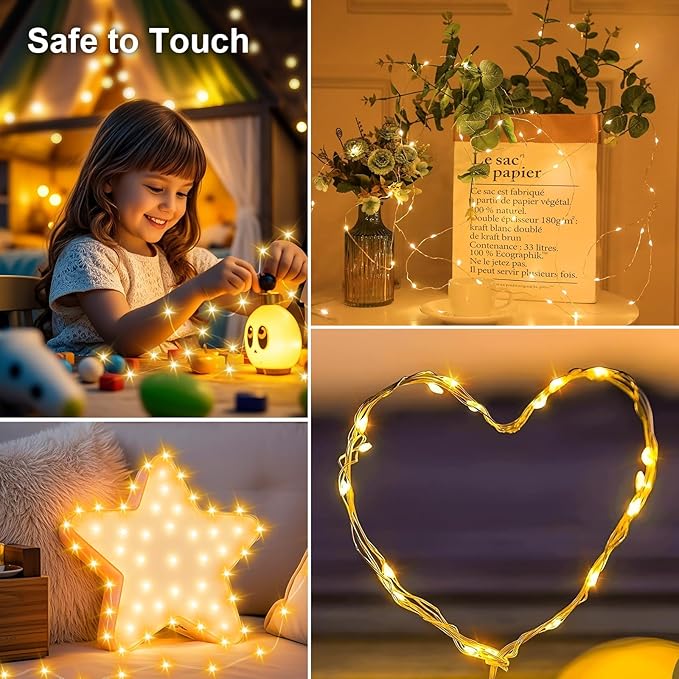50LED Fairy Lights USB & Battery Powered 2Pack, 16FT Warm White Mini String Light with 8 Modes & Timer, Cuttable Copper Wire Waterproof Twinkle Light Indoor Outdoor for Bedroom Wedding Christmas Decor