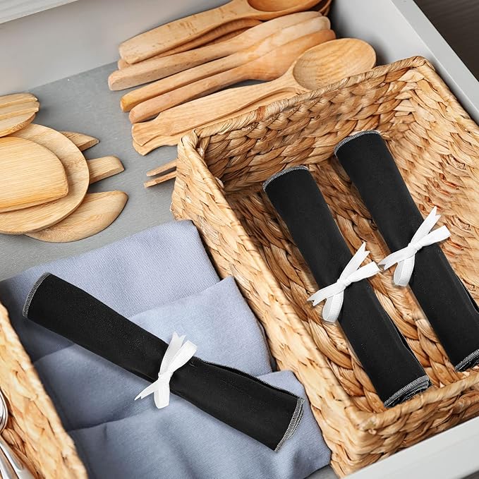 6 Pcs Anti Tarnish Silver Storage Bags Silver Storage Cloth Felt Flatware Organizer Anti Tarnish Protector Bags Place Setting Roll with White Ribbon for Kitchen Cutlery Utensils