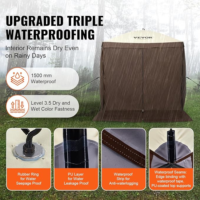 VEVOR Pop Up Gazebo Tent, Pop-Up Screen Tent 4 Sided Canopy Sun Shelter with 4 Removable Privacy Wind Cloths & Mesh Windows, 6x6FT Quick Set Screen Tent with Mosquito Netting, Brown