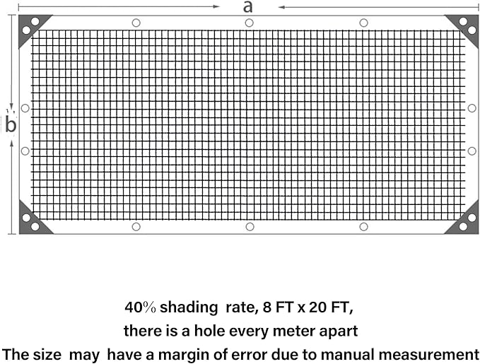 winemana Black Shade Cloth 40%, 8x20 FT Mesh Tarp - Garden Shade for Greenhouse, Patio, Vegetables, Plants Cover and Chicken Coops, Sun Shade Net for Outdoor Protection with Reinforced Grommets