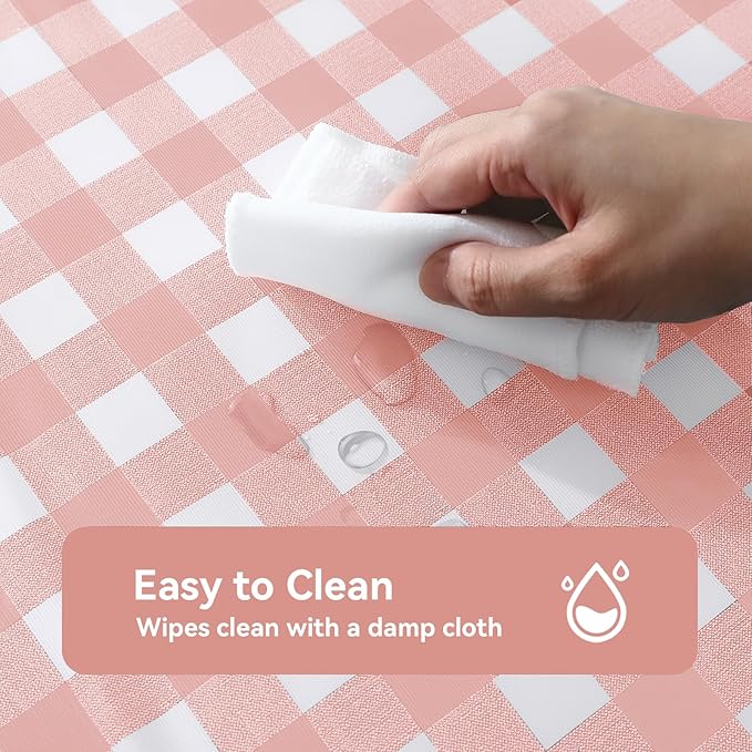 Romanstile Rectangle Plastic Tablecloth, 100% Waterproof Oil-Proof Checkered PVC Table Cloth, Heavy Duty Vinyl Table Cover for Dining, Camping, Picnic, Outdoor - 54 x 120 Inch, Light Pink