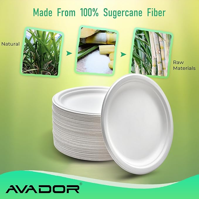 AVADOR® Compostable Tableware 100% Eco-Friendly & Biodegradable Dinnerware Eco-Conscious, Disposable, and 100% Biodegradable (10 inch Round Plates Pack of 150)