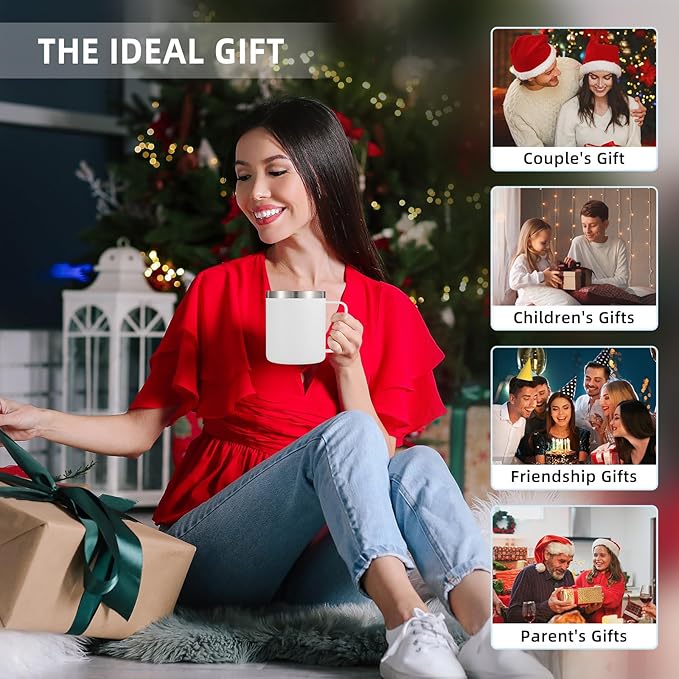 Volhoply 14oz Insulated Stainless Steel Coffee Mug with Lid Bulk 2 Pack,Double Wall Vacuum Travel Coffee Cup with Handle,Reusable Cups Tumbler Cup,Camping Mugs Keep Hot,Ideal Gifts(Assorted,2)