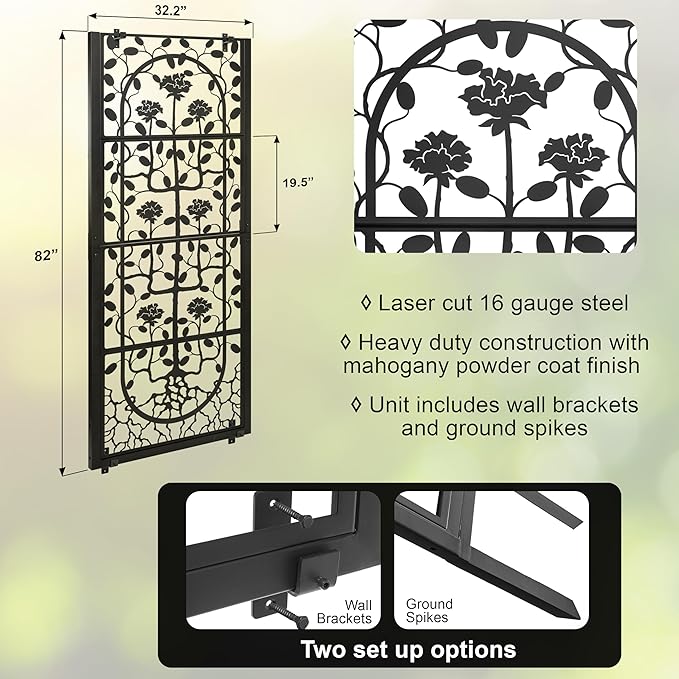 H Potter Trellis Privacy Screen (Wall Trellis Black w Mounting Brackets)