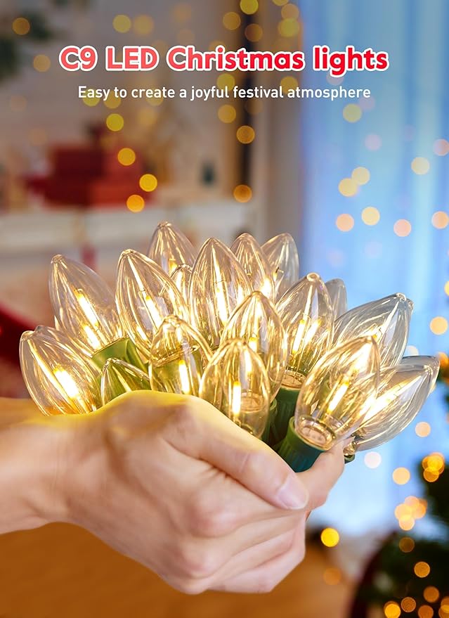 Vintage C9 LED Christmas Lights Outdoor, 150 Ft C9 String Light with 150 Shatterproof Warm White Bulbs, Waterproof Connectable Christmas Tree Lights for Roofline Holiday Garden Party Xmas Decorations