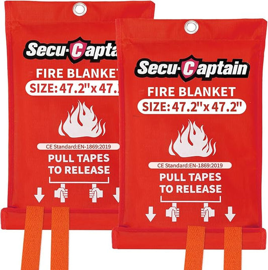 SecuCaptain Emergency Fire Blanket for Home - 2 Pack 47.2"x47.2" Large Flame Retardant Blankets with Fireproof Tabs for House Camping Kitchen Fire Protection Survival Safety