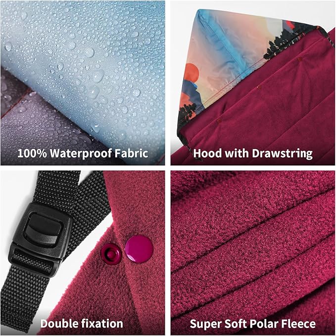 Waterproof Stadium Blanket,Fleece Camping Blanket Soft Warm Wearable Camp Blanket for Outdoor Camping, Picnic, Stadium, Sports, Beach, Car