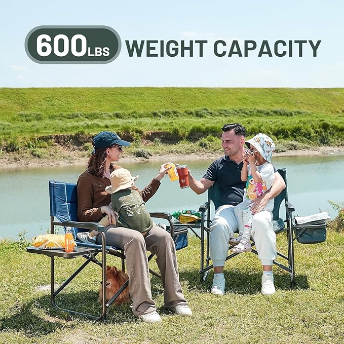 TIMBER RIDGE XXL Oversized Directors Chair 600lbs - Heavy Duty Camping Chair with Cooler Bag & Table, Portable Folding Chair with Wide Seat for Tailgating, Patio, Outdoor - Grey (2 Pack)