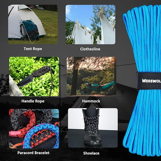 WEREWOLVES Reflective Paracord Rope 7 Strand Type III Parachute Cord 4mm 100ft / 200ft for Tent Camping Hiking Fishing Survival Tactical Clothesline DIY Projects