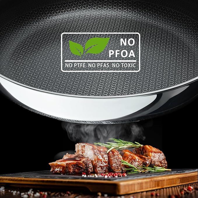 8" Non Stick Frying Pans, Hybrid Ceramic Stainless Steel Pan, Skillet with Stay-Cool Handle, Non Toxic, PFAS PFOA PTFE Free, Dishwasher & Oven Safe, Induction, Compatible with All Cooktops