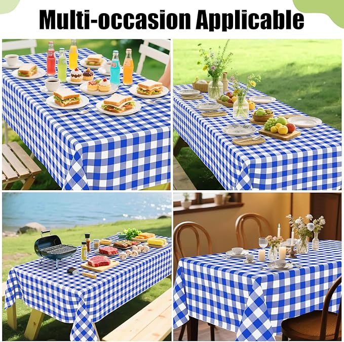 Smiry Rectangle Table Cloth, Waterproof Vinyl Tablecloth with Flannel Backing, Wipeable Buffalo Plaid Table Cover for Dining, Indoor and Outdoor (Blue & White, 60"x120")