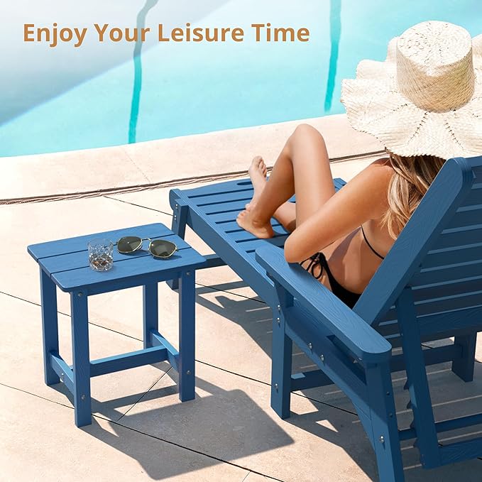 LUE BONA Outdoor Side Table, HDPS Small Outdoor Adirondack Side Tables, Outside End Table for Patio, Porch, Deck, Pool, Weather Resistant/Easy Maintenance, Navy Blue