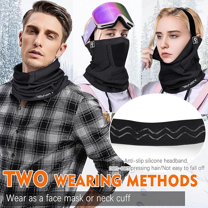 Winter Neck Warmer Gaiter Ski Face Mask, Breathable Fleece Balaclava Windproof Cold Weather Scarf