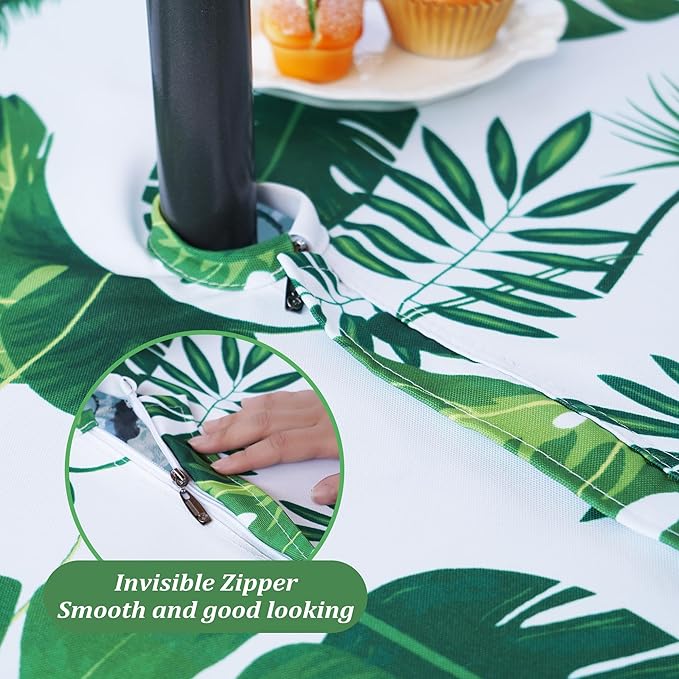 SquarePie Outdoor Tablecloth with Umbrella Hole and Zipper Rectangle Waterproof Table Cloth Decorative Patio Table Cover for Courtyards Picnic Garden Party, 52x70 Palm Leaf