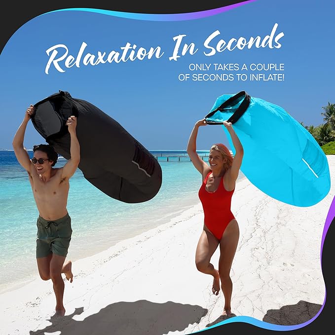 Nevlers 2 Pack Inflatable Loungers Air Sofa Couch | Perfect for Beach Chair Camping Chairs or Portable Hammock |Travel Bag Pouch, Pegs & 3 Pockets| Movie Seating & Camping Accessories Blow Up Lounger