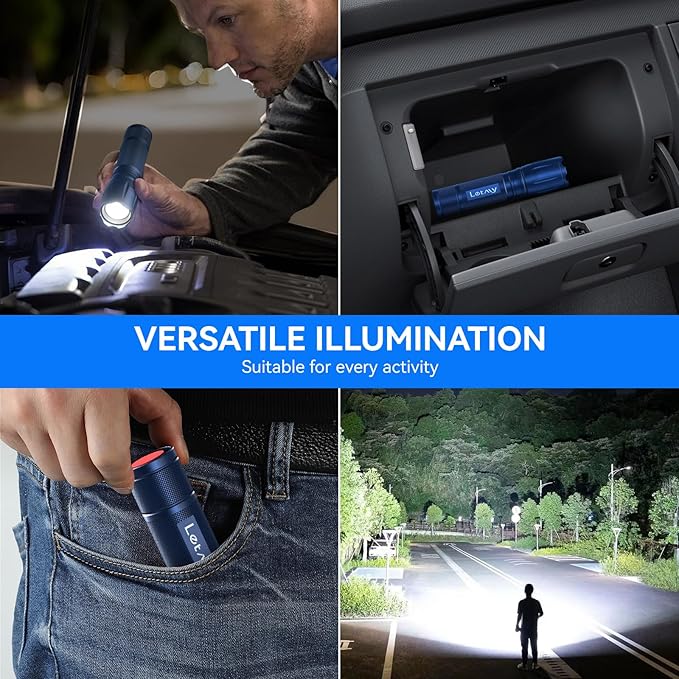 LETMY Tactical Flashlight - 2 Pack LED Flashlights High Lumens - Portable Handheld Flash Light, 5 Modes Zoomable Waterproof Flashlights for Home Emergency Camping- Blue