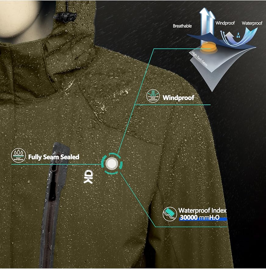 Little Donkey Andy Men's Waterproof Rain Jacket Outdoor Lightweight Hooded Raincoat for Hiking Golf Travel Fishing