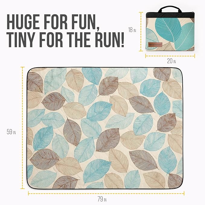 Picnic Blanket Waterproof Foldable – 2-in-1 Picnic Mat and Bag, Large Outdoor Beach Mat, Compact & Portable Picnic Blankets for Travel, Camping, Park, or Family Use (Blue)