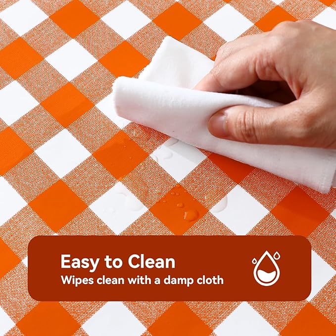 Romanstile Rectangle Vinyl PVC Tablecloth, 100% Waterproof Buffalo Plaid Plastic Table Cloth, Oil Proof Heavy Duty Wipeable Table Covers for Dining/Camping/Picnic/Outdoor - 54 x 120, Orange and White