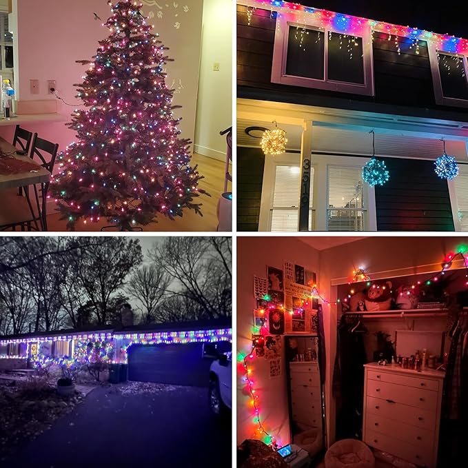 Multicolor Christmas Lights Plug in, 100 Count Multi Colored 21ft Christmas String Lights for Tree, Connectable Traditional Indoor String Lights with Green Wire Xmas Outdoor Decorations