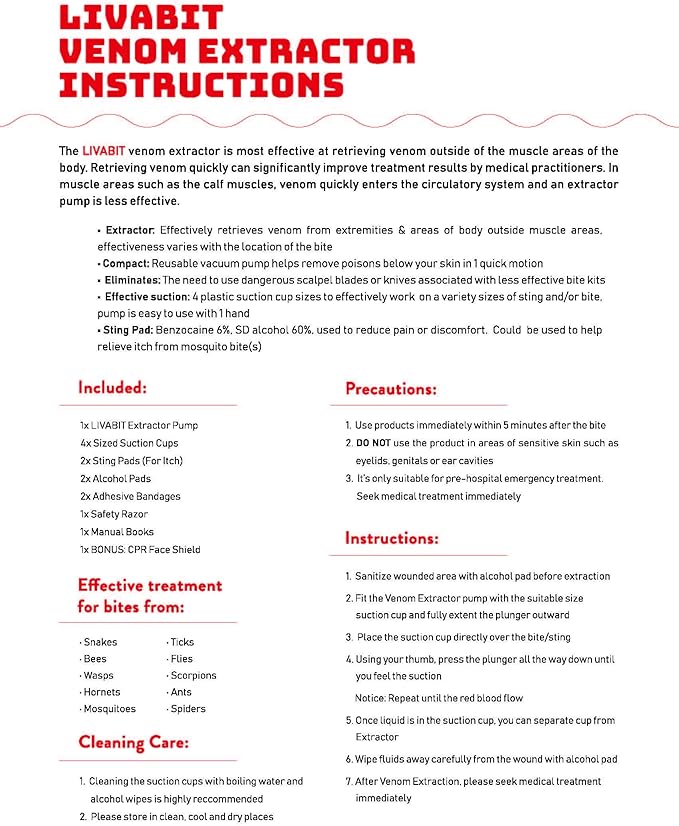 2 Pack Venom Extractor Suction Pump Kit, Snake Bite, Bee Sting, Emergency First Aid Supplies, Hiking, Camping, Backpacking | Insect Bug Spider & Rattlesnake Bite Treatment + Bonus CPR Shield