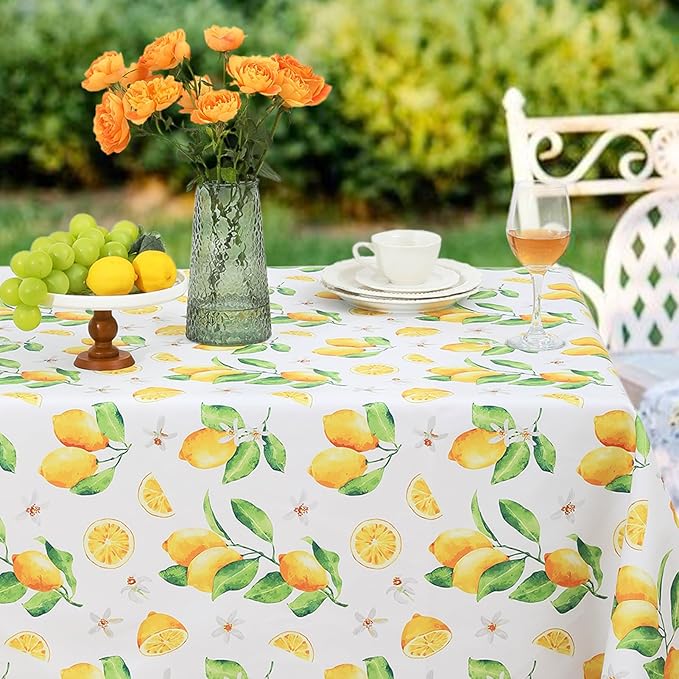 Romanstile Summer Rectangle Plastic Tablecloth, 100% Waterproof Oil-Proof Lemon PVC Table Cloth, Heavy Duty Vinyl Table Cover for Dining, Camping, Picnic, Outdoor - 54 x 54 Inch, Lemon