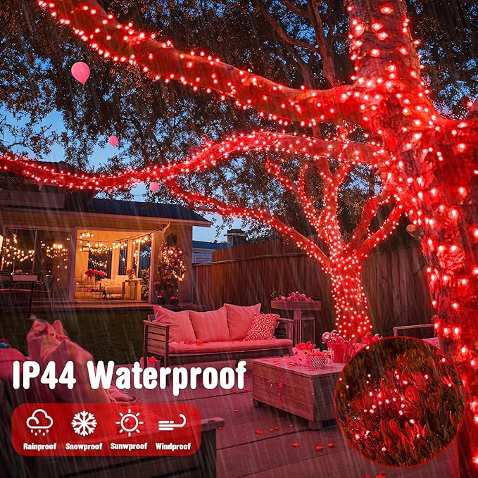 JMEXSUSS 250 LED Red String Lights with 8 Modes, 91.5ft Expandable Red Halloween Lights Outdoor Waterproof, Christmas Twinkle Lights Indoor for Tree Patio Bedroom Party Holiday Decorations