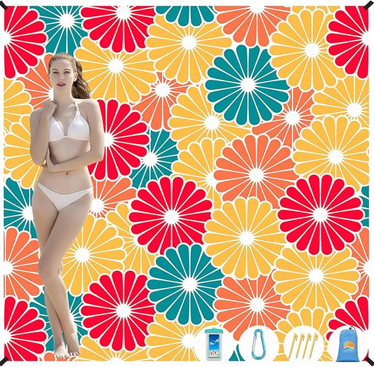 Beach Blanket Waterproof Sandproof 1-7 Adult Oversized 78 '' × 81 '' Lightweight Durable Compact Sand Free Beach Mat for Travel Camping Hiking Picnic Blanket Extra Large