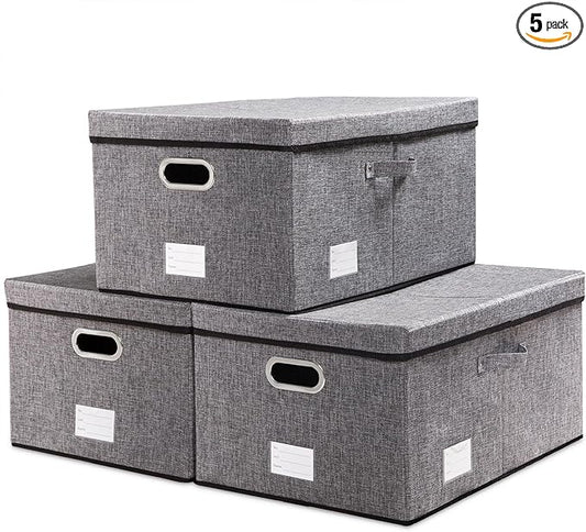PRANDOM Storage Bins with Lids [3-Pack] Linen Fabric Foldable Storage Boxes Organizer Containers Baskets Cube with Cover (23.4X15.9X11.5) For 6+ Year Old Boys and Girls