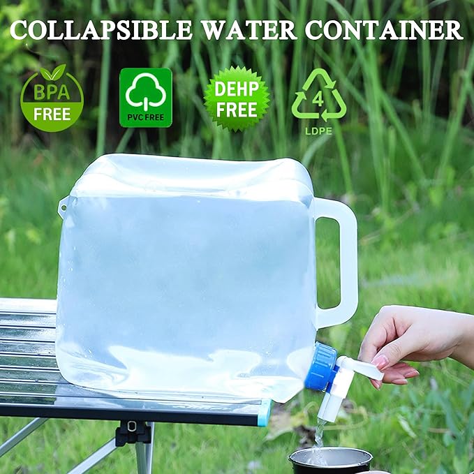 Collapsible Water Container with Spigot & Hook, BPA Free Water Jug, Foldable Carrier Bucket, Water Storage Container for Camping Hiking Survival Kit, 2-Pack (10L/2.6 Gallon)