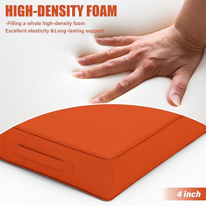 Patio Chair Cushions 22 X 22 X 4 Inch Waterproof Outdoor Seat Cushions for Patio Furniture, Outdoor Sofa Couch Pads with Ties & Handle, Set of 2, Orange