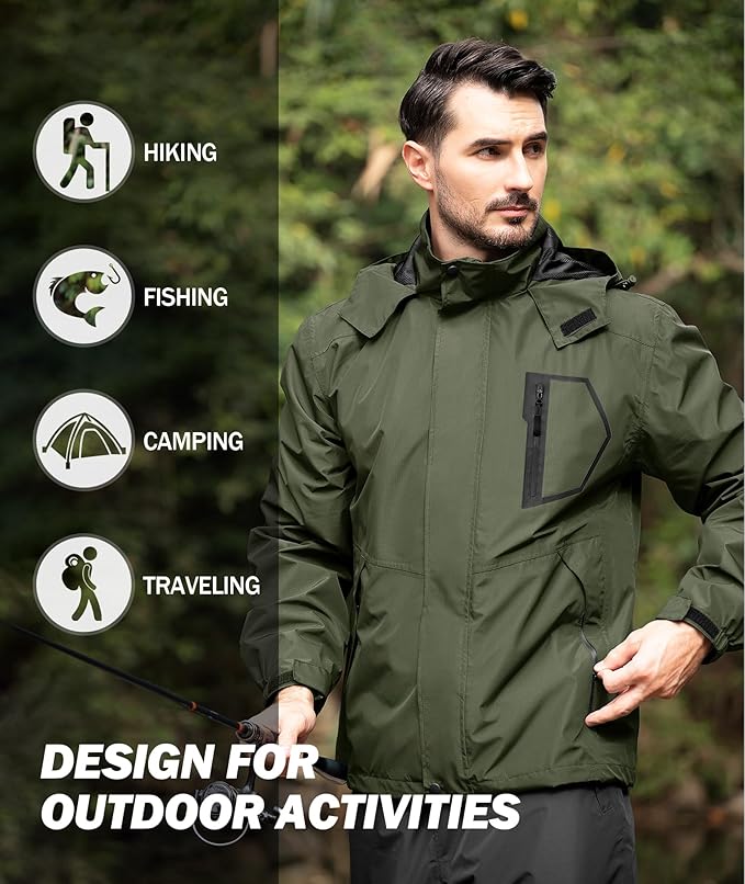 SWISSWELL Mens Rain Jackets Waterproof with Hood Men Windbreaker Jackets Lightweight Rain Coats for Golf Fishing Hiking