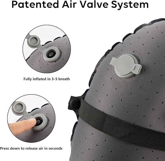 TOBTOS Ultralight Camping Pillow - Inflatable, Ergonomic Neck & Lumbar Support, Blow Up Air Pillow for Travel, Hiking, Outdoor (Black), 17x12