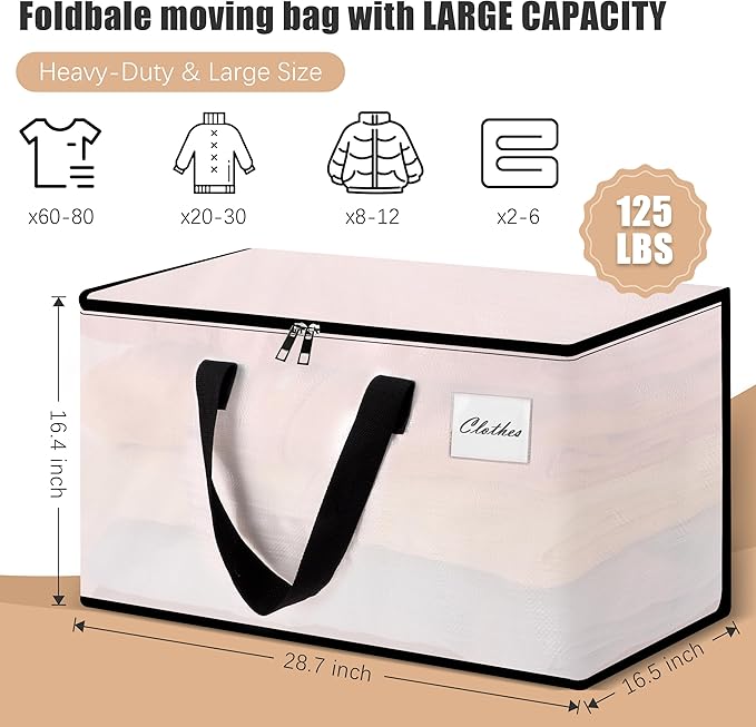Heavy Duty Moving Bags - Extra Large Packing Bags and Storage Totes, Collapsible and Foldable Option for Moving and Storage, Multicolored, 125 L - 12 Pack