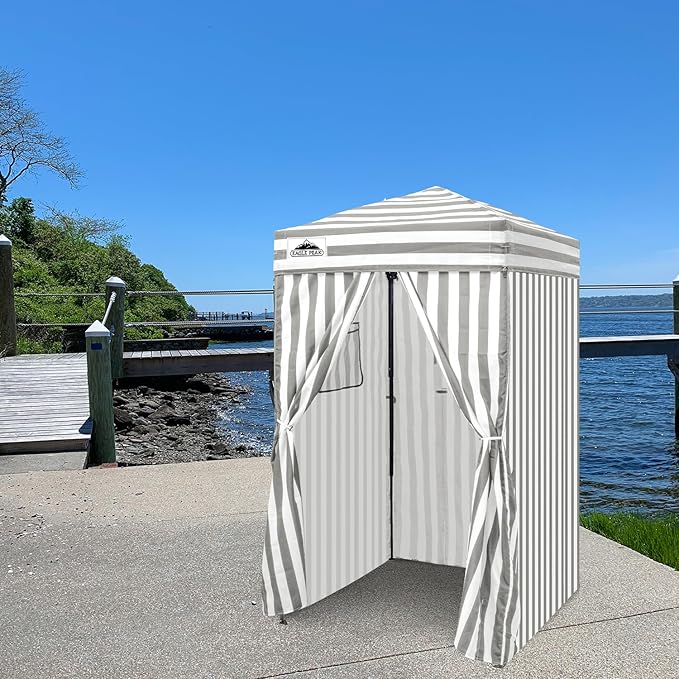 EAGLE PEAK Flex Ultra Compact 4x4 Pop-up Canopy, Sun Shelter, Changing Room, Portable Privacy Canopy Cabana for Pool, Fashion Photoshoots, or Camping, Gray/White