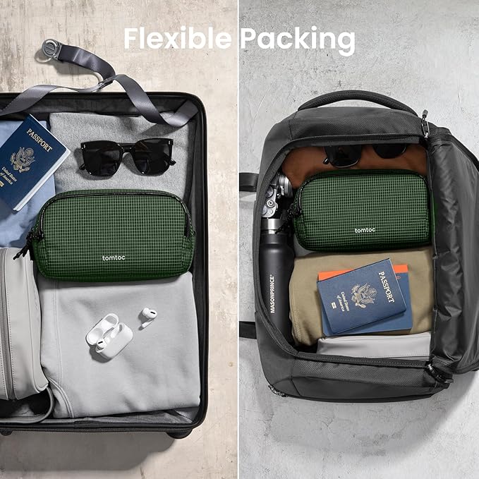 tomtoc Electronic Organizer Travel Case Performance, Water Resistant Dual Compartment Cable Organization Storage Bag for Charger, Cord, Phone, Hard Drive, Power Bank, Accessories Travel Essentials