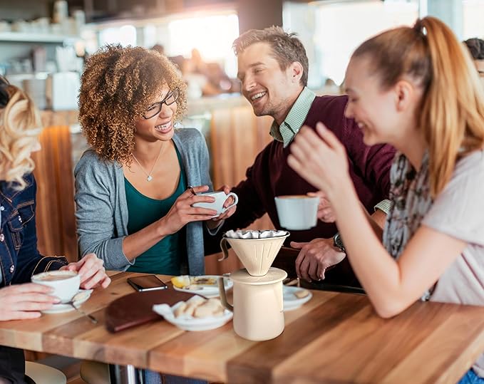 AGOGO Camping Pour Over Coffeemaker Set with Paper Filter Stainless Steel (Cream, 600ml)