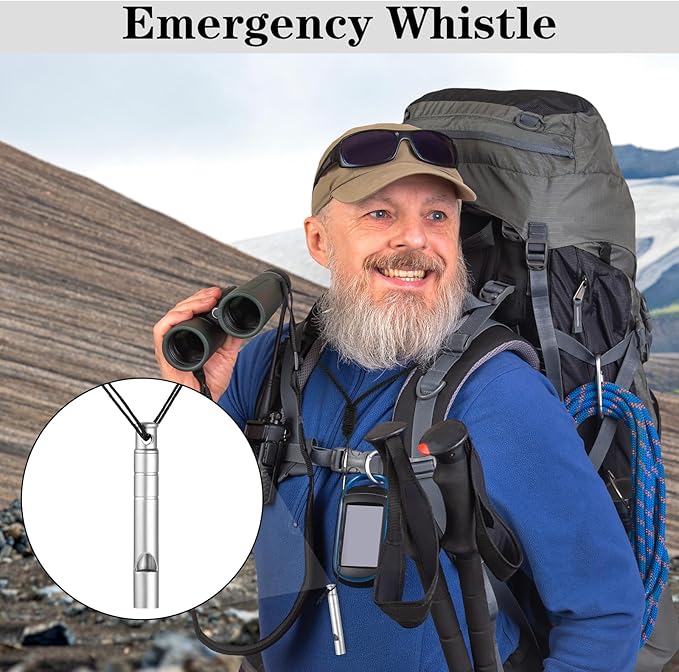 120dB Loud Whistle with Lanyard, Titanium Emergency Safety Tin Whistles Survival Whistle for Outdoor Camping Hiking, Lifeguard, Dog Training Whistles, 3 Pack 1.97 × 0.28 Inches
