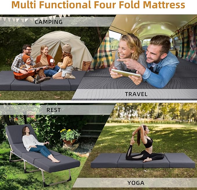 Memory Foam Camping Mattress Pad, 3 Inch Thick Waterproof Foldable Sofa Bed Floor Mattress, Portable Sleeping Pad for Adult, Sleeping Mat for Travel RV Camping Guest Yoga