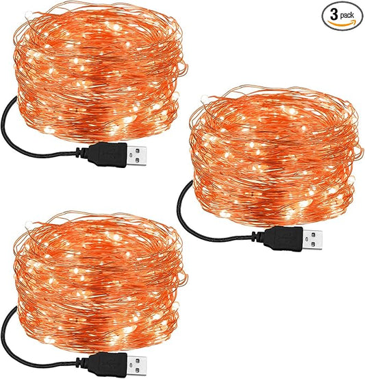 Macarrie Fairy Lights USB Powered 16 ft 50 LED String Lights Plug in for Xmas Indoor Outdoor Party Wedding Home Festival Tree Garden Decoration(Orange,3 Pcs)