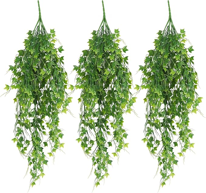 RECUTMS Artificial Plant Faux Plant Ivy Greenery Fake Hanging Plants Faux Greenery Plant Fake Ivy Leaf UV Resistant for Indoor Home Decor Outdoor Garden Yard Porch Wall Decoration 3 Packs（Green）