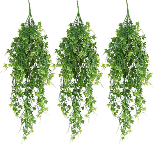 RECUTMS Artificial Plant Faux Plant Ivy Greenery Fake Hanging Plants Faux Greenery Plant Fake Ivy Leaf UV Resistant for Indoor Home Decor Outdoor Garden Yard Porch Wall Decoration 3 Packs（Green）