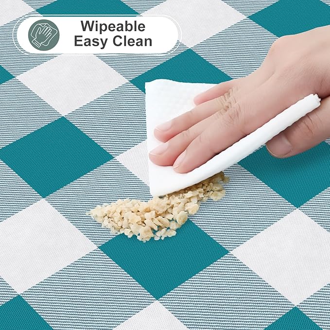 misaya Rectangle Waterproof Vinyl Table Cloth, Buffalo Flannel Backed Tablecloth, Wipeable Plastic Table Cover for Dinner, Kitchen, Outdoor (54" x 78", Turquoise and White)